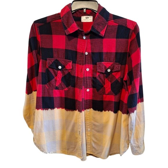 Dip-Dye Red & Yellow Plaid Button-Up Shirt By Panache Accessories Size L - Picture 1 of 8